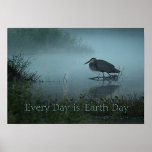 Blått Heron Earth Day Poster Skriv ut