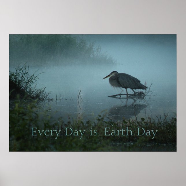 Blått Heron Earth Day Poster Skriv ut (Framsidan)