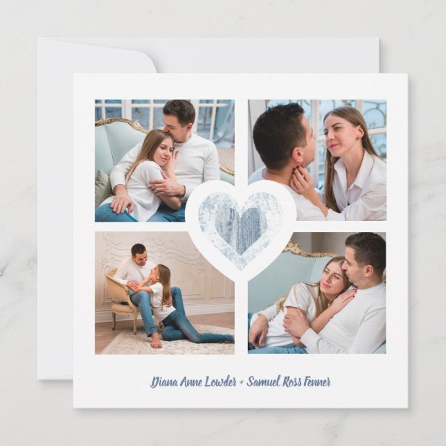 Blått Hjärta 4 Bilder Förlovningsparsession Spara Datumet (Framsida)