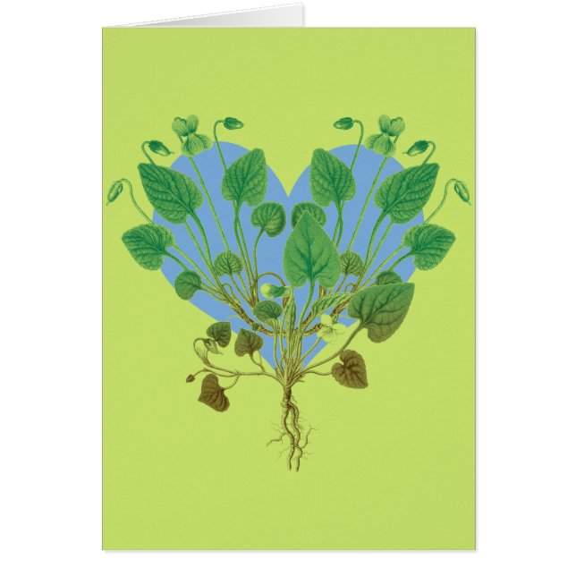 Blått hjärta Gröna blad Hälsningskort (Framsidan)