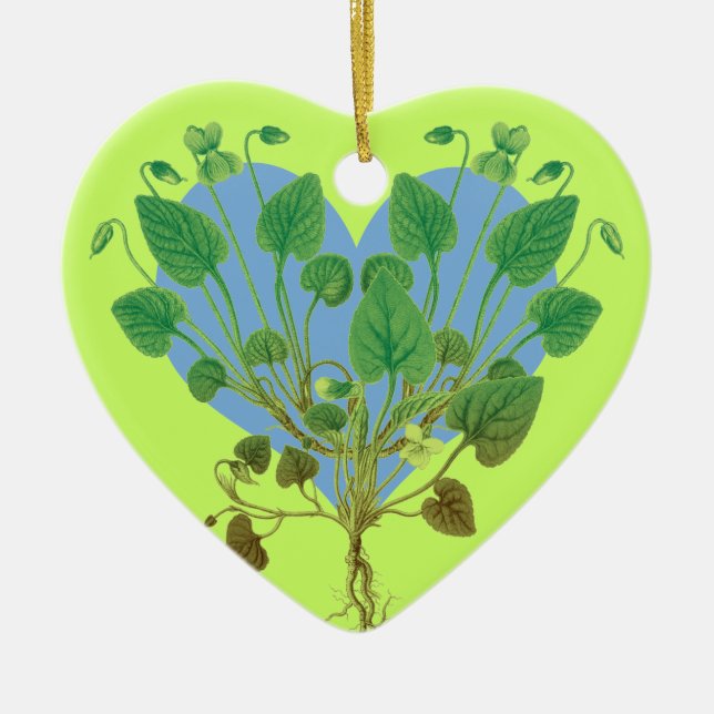Blått hjärta Gröna blad Julgransprydnad Keramik (Framsidan)