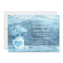 Blått Hjärtans Murningburk & Baby's Breath-inbjuda