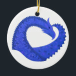 Blått hjärtdrake på vit julgransprydnad keramik<br><div class="desc">Blått hjärtdrake på vit</div>