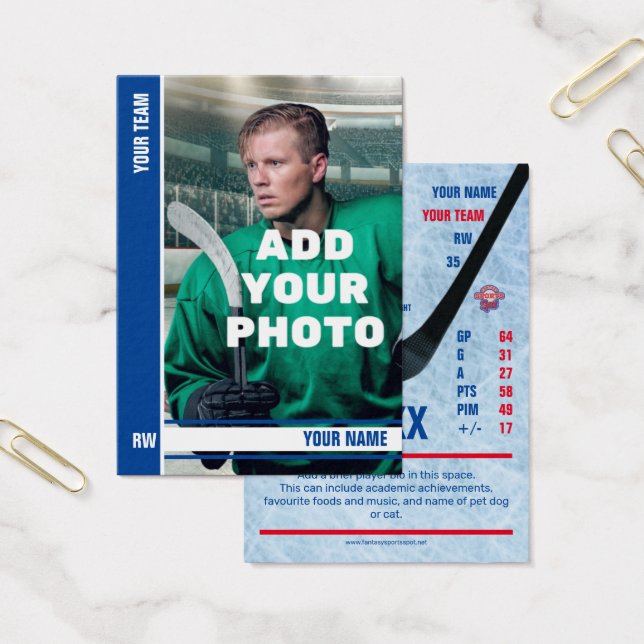 Blått Hockey Trading Card - Anpassningsbar Stats Visitkort (Kontor)