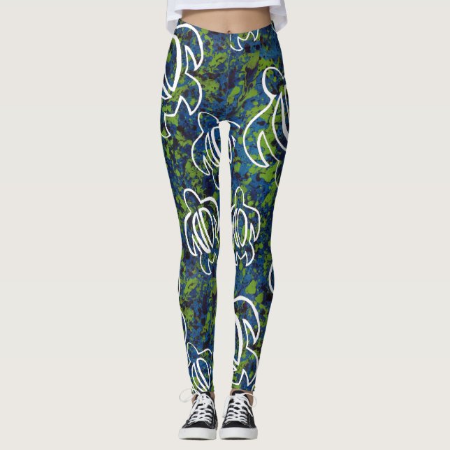 Blått Honu Leggings (Framsida)