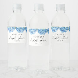 Blått Hortensia Blommig Bröllopsfest Välkomstskylt Vattenflaskor Etikett
