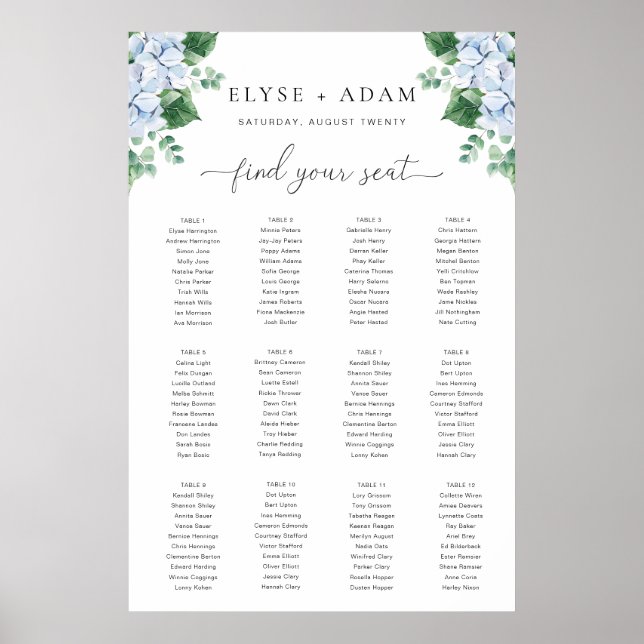 Blått Hydrangea 12 Bord-sätesdiagram Poster (Framsidan)