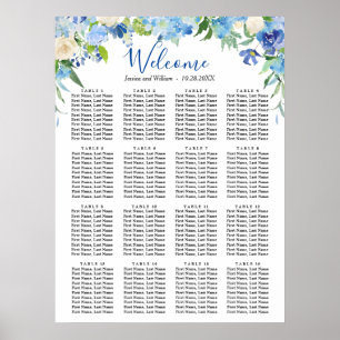 Blått Hydrangea 16 Bord Bröllop-SITTCHART Poster