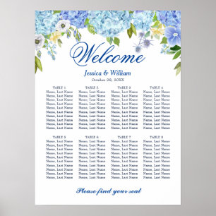 Blått Hydrangea 8 Bord Bröllop-SITTCHART Poster