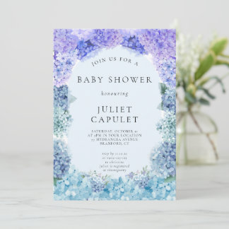 Blått Hydrangea Baby Shower-inbjudan Inbjudningar