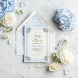 Blått Hydrangea Baby Shower-inbjudan Inbjudningar