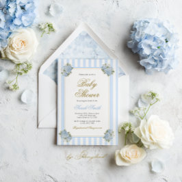 Blått Hydrangea Baby Shower-inbjudan Inbjudningar