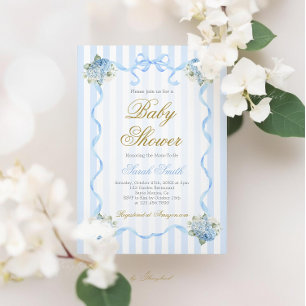 Blått Hydrangea Baby Shower-inbjudan Inbjudningar