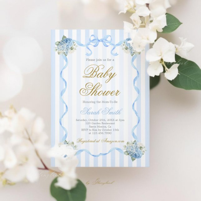 Blått Hydrangea Baby Shower-inbjudan Inbjudningar (Skapare uppladdad)