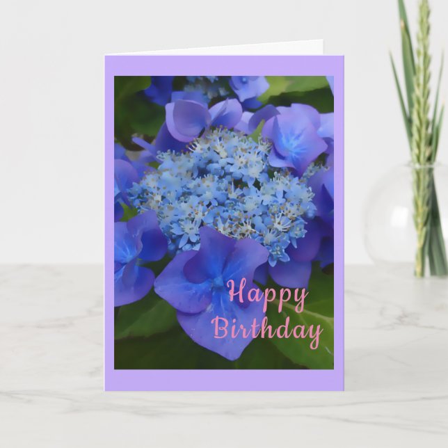 Blått Hydrangea Birthday-kort Kort (Framsida)