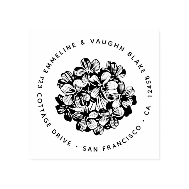 Blått Hydrangea Blommar Returadress Botaniskt Stämpel (Tryck)