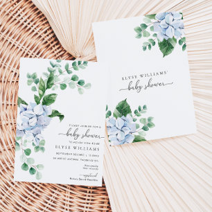 Blått Hydrangea Blommigt Baby Shower-inbjudan Inbjudningar