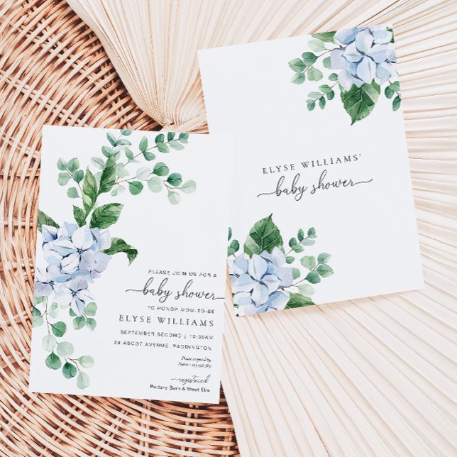 Blått Hydrangea Blommigt Baby Shower-inbjudan Inbjudningar (Baby Shower Invitation )