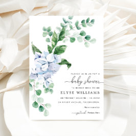 Blått Hydrangea Blommigt Baby Shower-inbjudan Inbjudningar