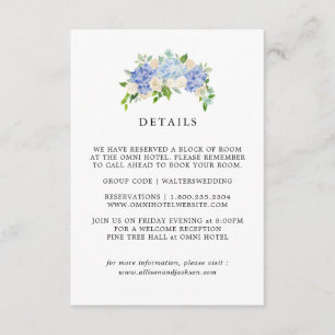Blått Hydrangea Blommigt Bröllop-informationskort Tilläggskort