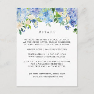 Blått Hydrangea Blommigt Bröllop-informationskort Tilläggskort