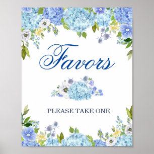Blått Hydrangea Blommigt Bröllopsförmånstecken Pos Poster