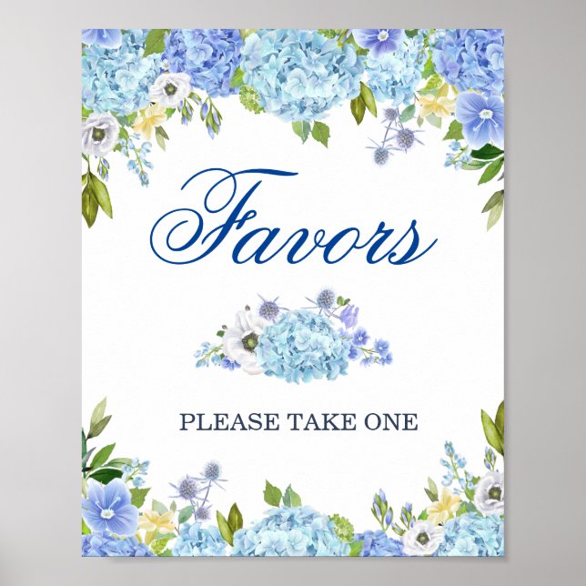 Blått Hydrangea Blommigt Bröllopsförmånstecken Pos Poster (Framsidan)
