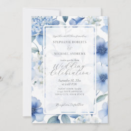 Blått Hydrangea Blommigt Elegant Vattenfärg Bröllo Inbjudningar