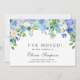Blått Hydrangea Blommigt Flytta Annocement Cards Meddelande