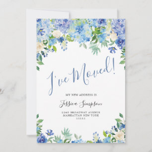 Blått Hydrangea Blommigt Flytta Annocement Cards Meddelande
