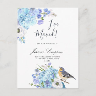 Blått Hydrangea Blommigt Flytta Annocement Cards Meddelande Vykort