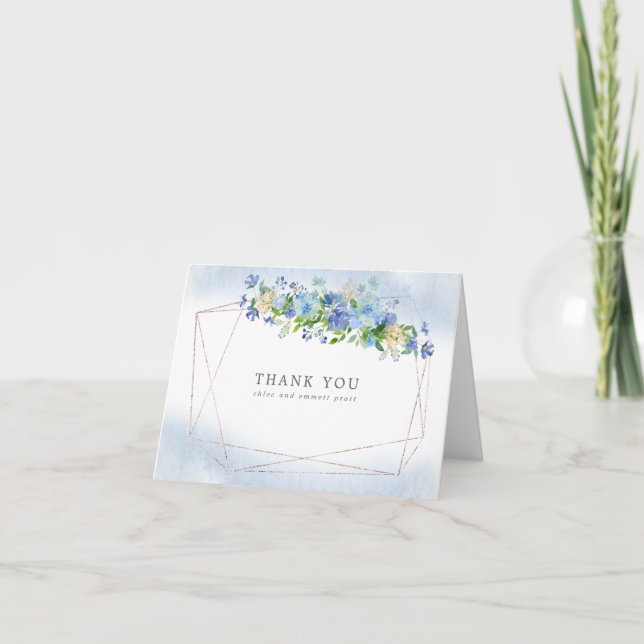 Blått Hydrangea Blommigt Guld Ram - tackkort (Framsida)