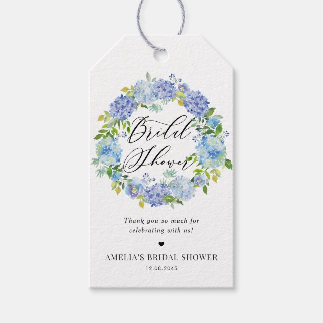 Blått Hydrangea Blommigt Utandning Möhippa Presentetikett (Framsidan)