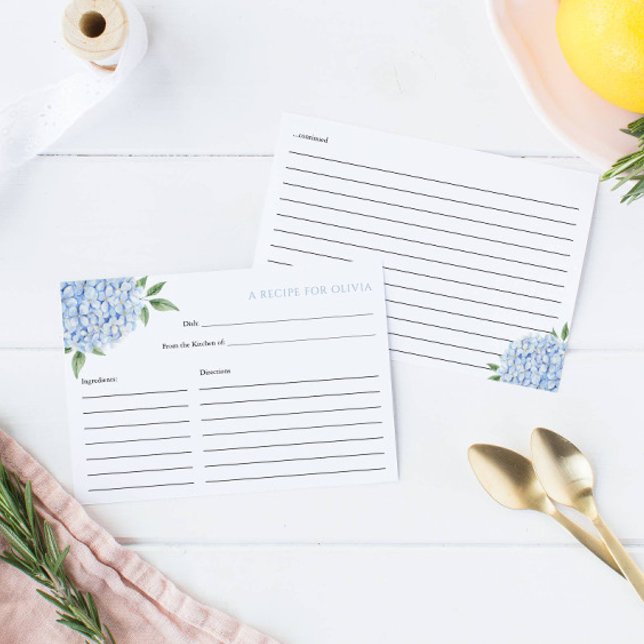 Blått Hydrangea Bloom Recept Card Tilläggskort (Skapare uppladdad)