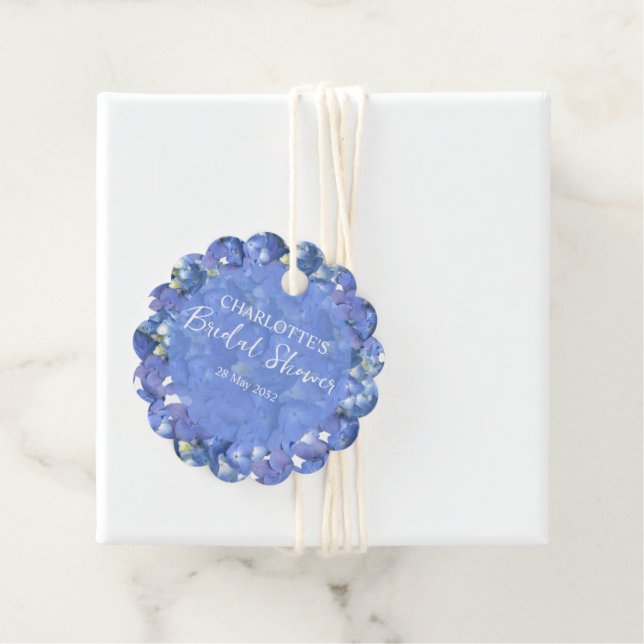 Blått Hydrangea Blooms Personlig Möhippa Gåvor Etiketter (På plats)