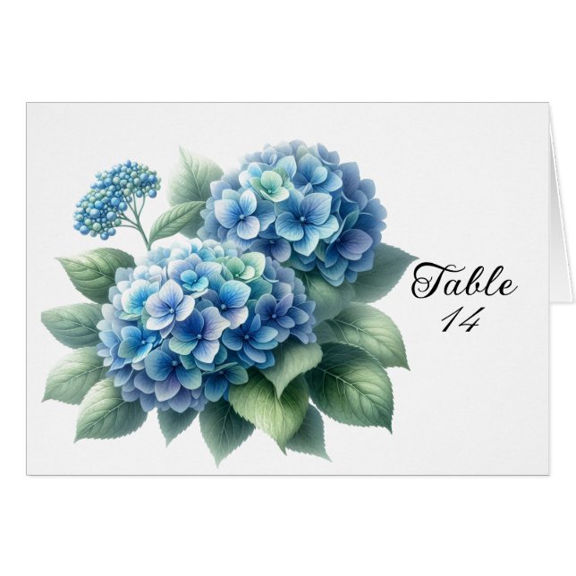 Blått Hydrangea Bord-säteskort OBS Kort (Framsidan Horizontal)