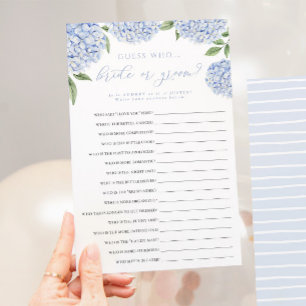 Blått Hydrangea Bride eller Groom Pappert spelkort Flygblad