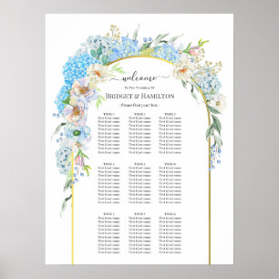 Blått Hydrangea-Bröllop-sittdiagram för elegant Poster