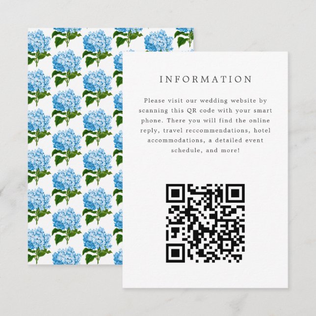 Blått Hydrangea Bröllopsinbjudan - Infoga kort (Fram/baksida)