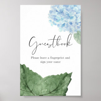 Blått Hydrangea Fingerprint Guest Bok-tecken Poster
