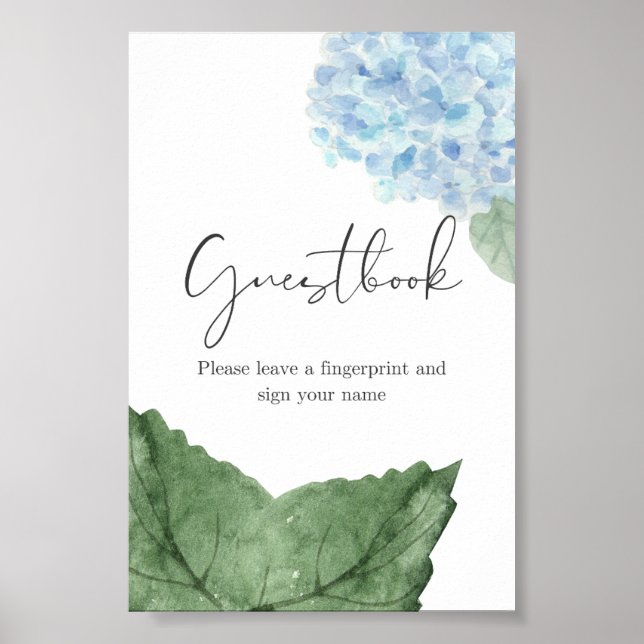 Blått Hydrangea Fingerprint Guest Bok-tecken Poster (Framsidan)