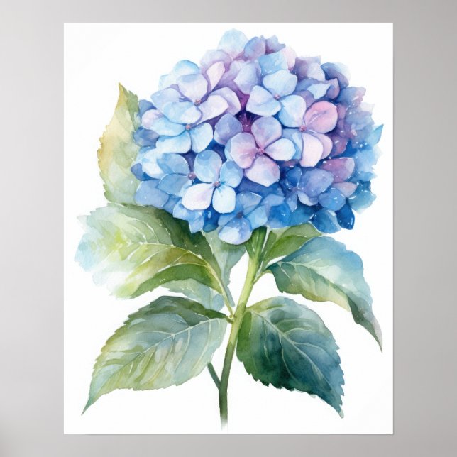 Blått Hydrangea Flower Art Print Poster (Framsidan)