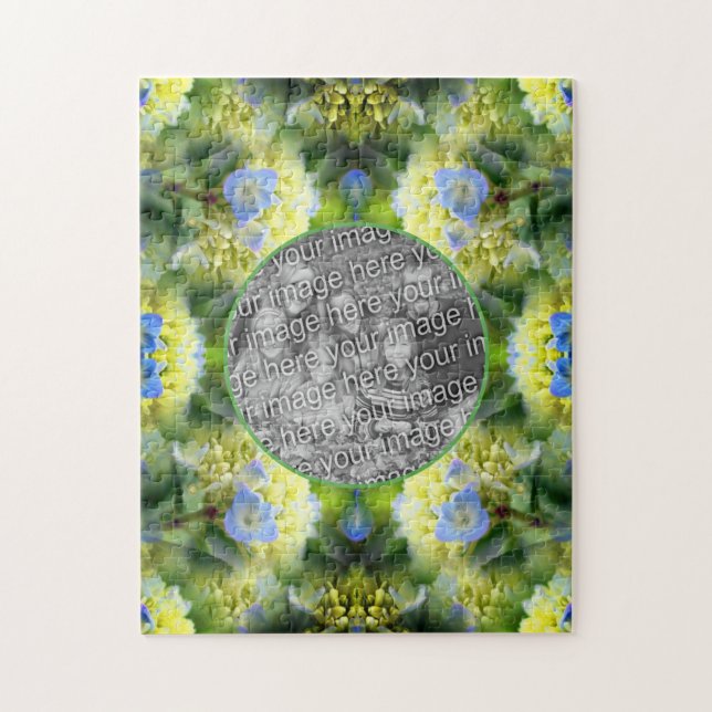 Blått Hydrangea Flower Ram Skapar ditt eget foto Pussel (Vertikal)