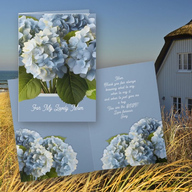 Blått Hydrangea Flowers Mors dag-meddelandekort Inbjudan (Skapare uppladdad)