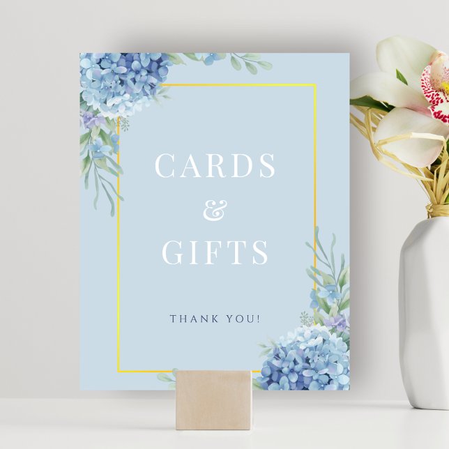 Blått Hydrangea-kort, skannertecken Poster (Blue Hydrangea Cards Gifts Shower Sign Poster)