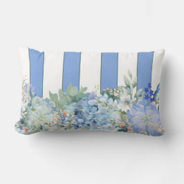Blått Hydrangea och Blommigt, stripe, liggande Lumbarkudde