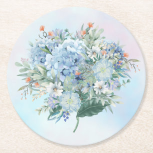 Blått Hydrangea Papper vattenfärg Underlägg Rund