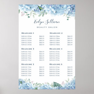 Blått Hydrangea Pris lista Poster