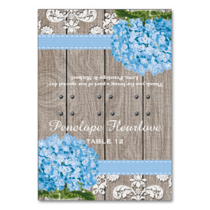 Blått Hydrangea Ribbon DIY Tält-platskort Bordsnummer