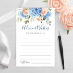 Blått Hydrangea  Ro Advice & Önskemål Card<br><div class="desc">Anpassa med bruden till namn och duschdatum. Om du vill göra ytterligare anpassningar klickar du på "Anpassa den här mallen" och sedan på "Redigera med Design Verktyg". Snyggten kan redigeras enkelt för att använda bröllop-mallar, fler objekt finns i butiken (inbjudningar, osa, tackkort, papper och dekoration). Kontakta mig om du behöver...</div>